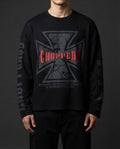 Choppers Skull Graphic Waffle-Knit Full Sleeve Baggy Fit T-Shirt – Black